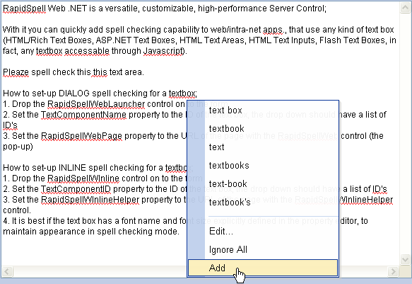 RapidSpell Web .NET inline spell checker