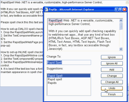 RapidSpell Web .NET inline spell checker