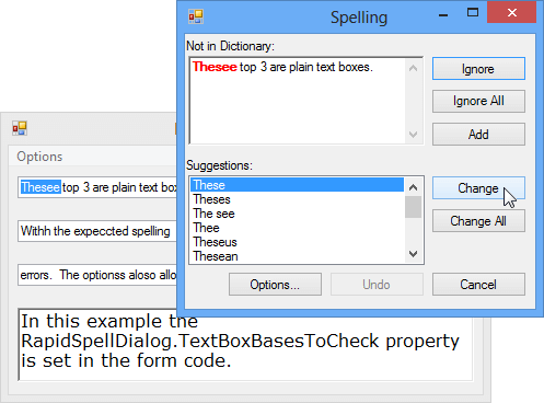 Traditional dialog spell checker UI