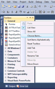 Select Choose Items in Visual Studio